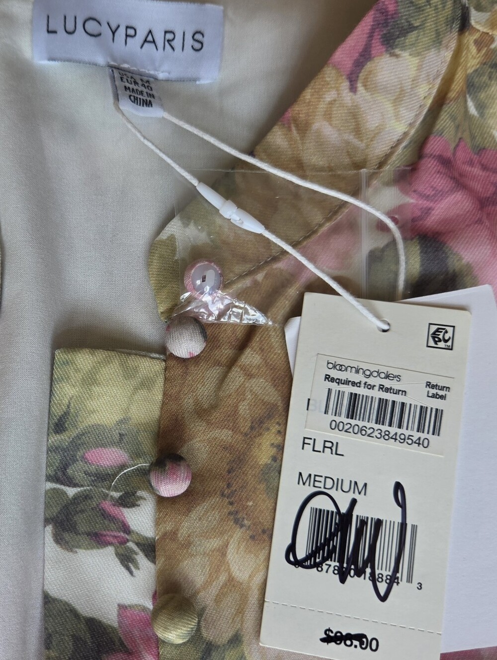 Lucy Paris Floral Mini Dress Puff Sleeve Button Front Romantic Cottagecore NWT M - Picture 2 of 6